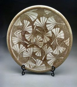 Ginkgo Leaf Platter Large platter with hand carved ginkgo leaf pattern. Ash glaze