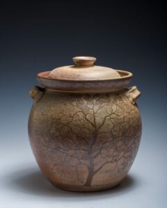 Fermenting Jar, wood-fired, leaf and bird motif